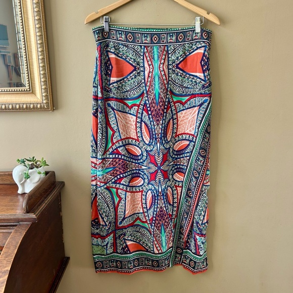 Anthropologie Maeve Silk Geoda Maxi Midi Skirt Wrap Tribal Print Size 12 - Picture 4 of 9